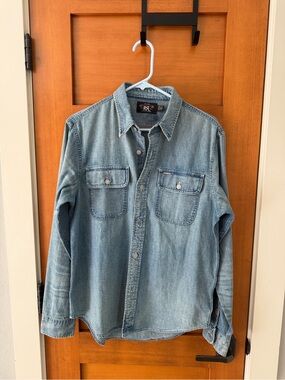 RRL Double RL Ralph Lauren Denim Work Shirt Medium Indigo Faded Western Workwear